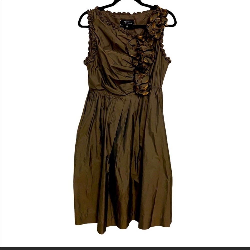 Robert Rodriguez Taffeta Pocket Dress with Applique Flower Size 2